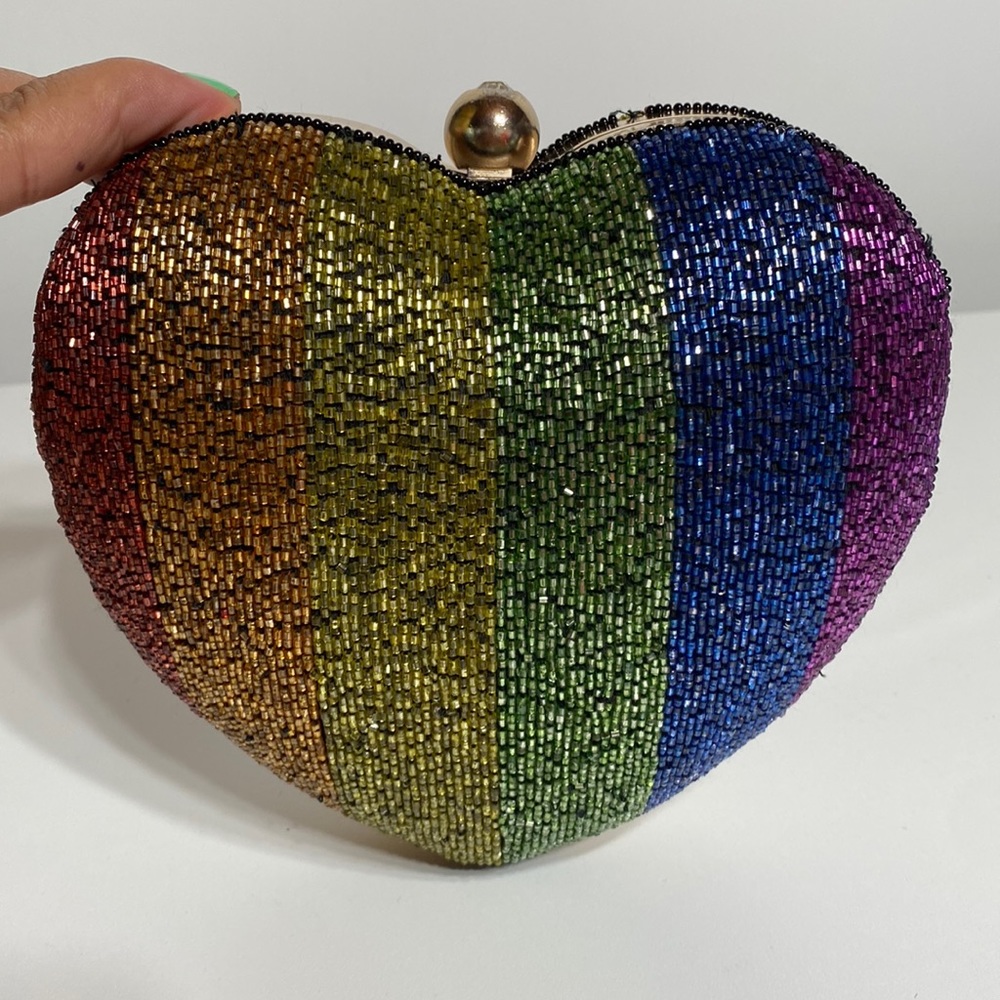 TopShop Rainbow Beaded Heart Clutch or Crossbody